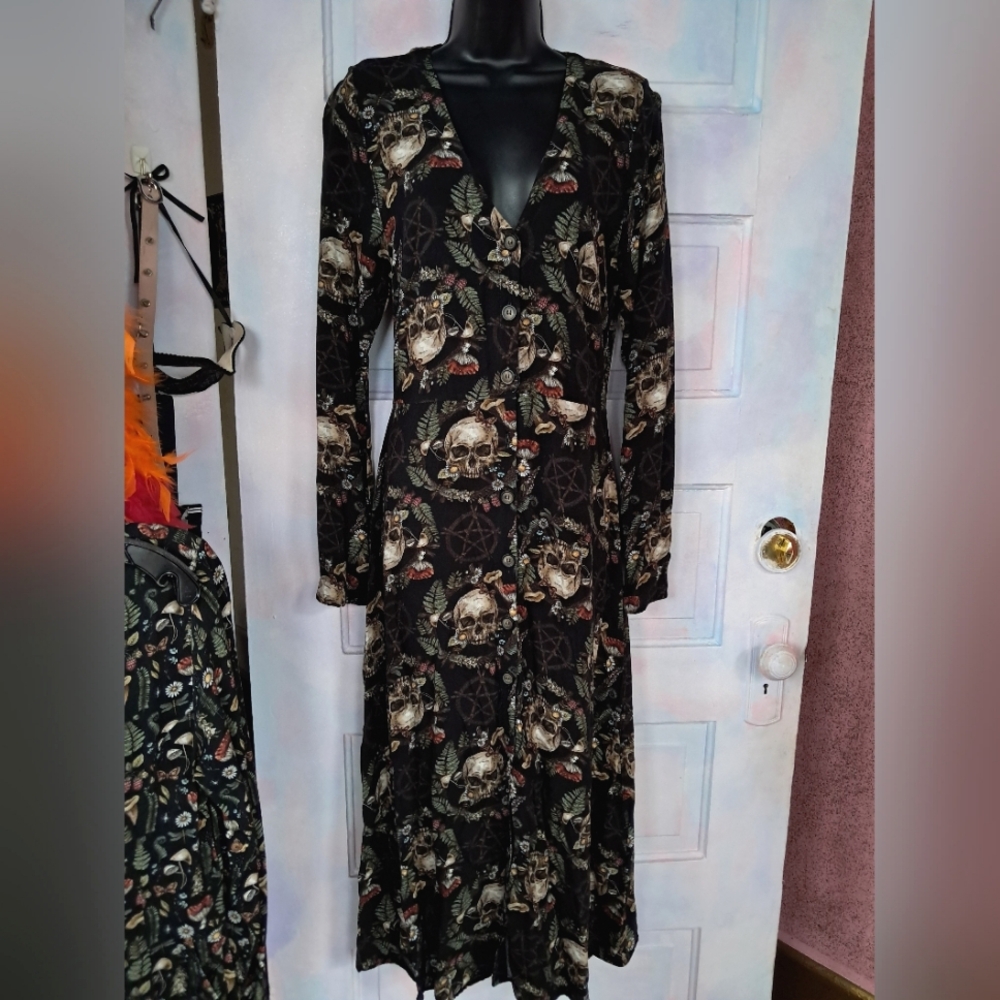 Disturbia Black Skull Print Long Sleeve Dress
